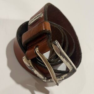 Vintage factory buckle, distressed, relic, leather belt for green cowhide 34